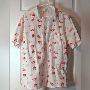 Disney Pixar Toy Story Pizza Planet Adult Men XLarge Button-Up Shirt White Red